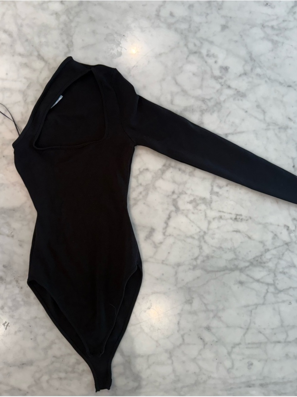Zara Black Ribbed Cutout One-Shoulder Bodysuit